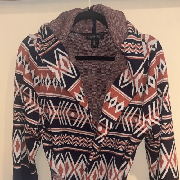 Rachel Zoe ladies open sweater cardigan with tie belt size L Aztec print hoodie - Picture 3 of 12